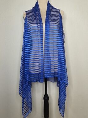 Lavello Elegance Convertible Vest Sheer Blue Striped Scarf Vest Drape Layering